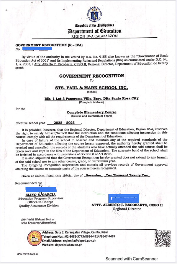 Grade School Certificate