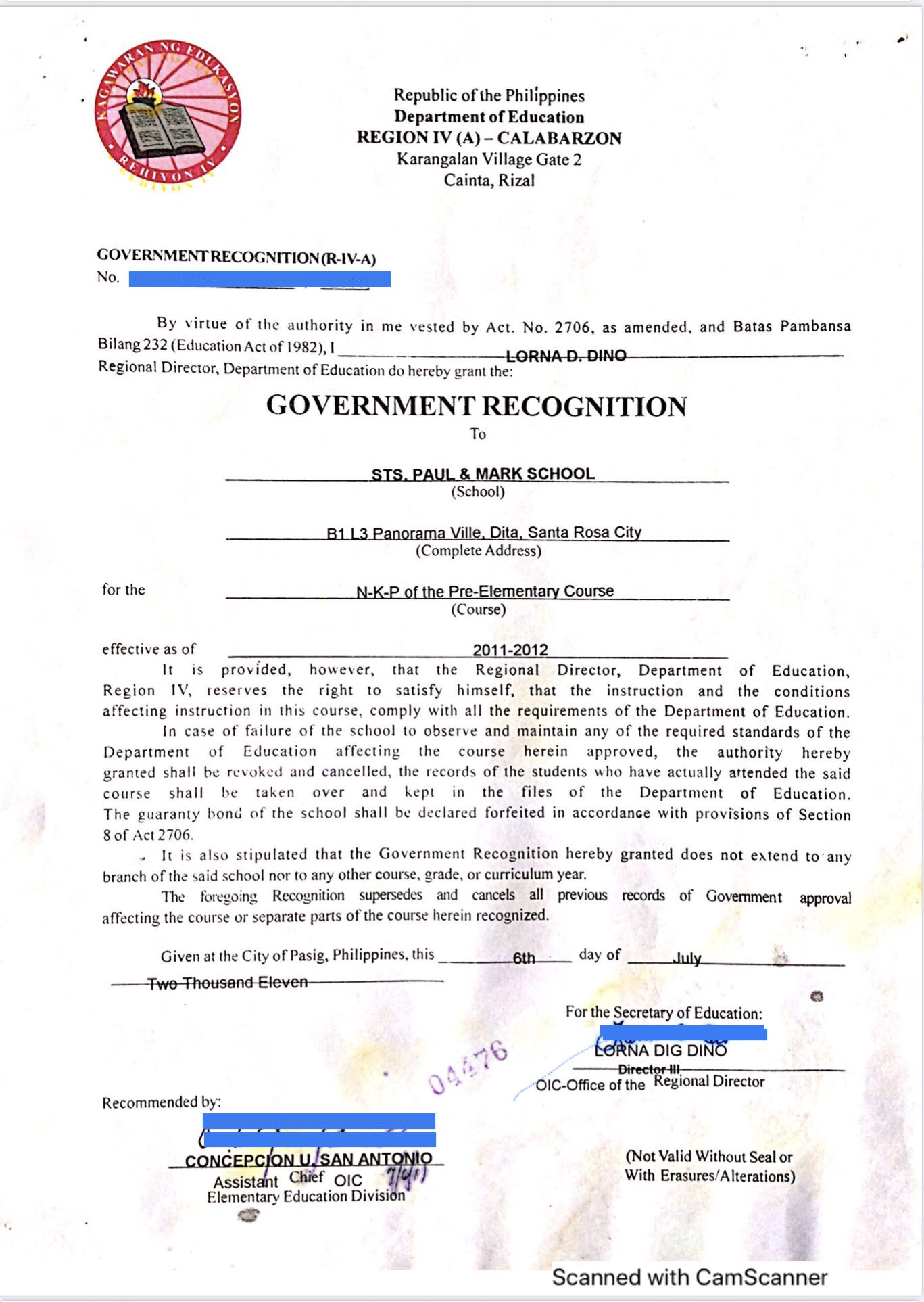 Preschool Certificate